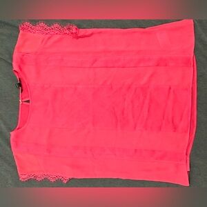 Express Pink Satin Stripe Lace Sleeve Top